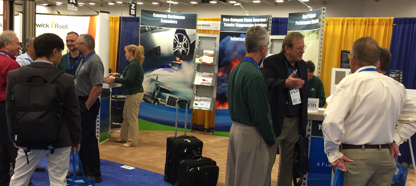 A steady stream of attendees visited Huber's booth on the opening day of CAMX 2015