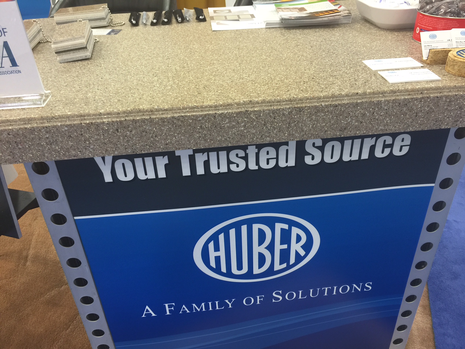 Huber's booth kiosks at CAMX in Dallas are covered with custom made Granite Elite® Infinity™ Series countertops.